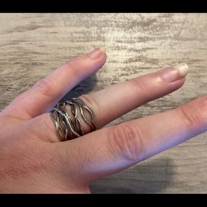 .925 Sterling Silver Vintage Multi Layered Ring